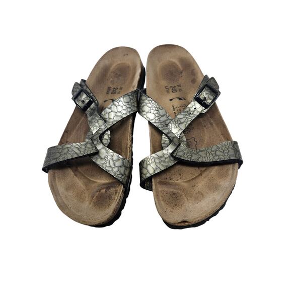 Birkenstock Birki's 37 Metallic Sylt Cross Strap Comfort Sandal Snakeskin Casual - Picture 4 of 4